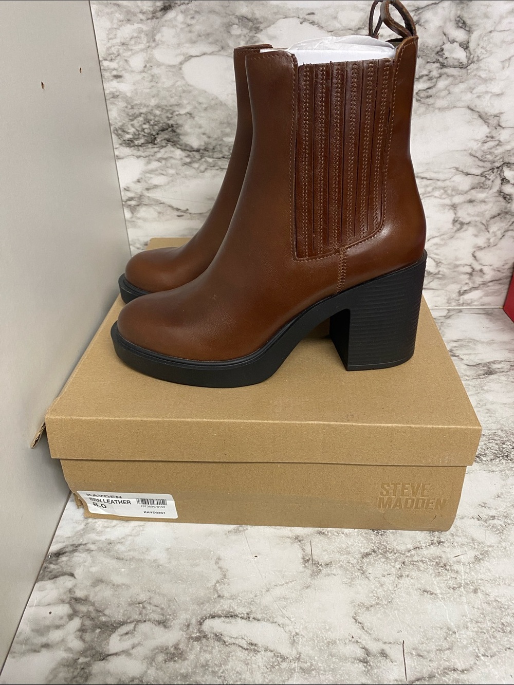 Steve Madden Chestnut Brown Leather Platform Chelsea Booties